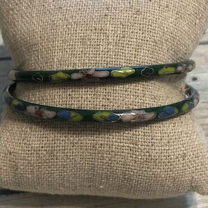 Cloisonne Set‎ of 2 Green Bangles Bracelet estate lot